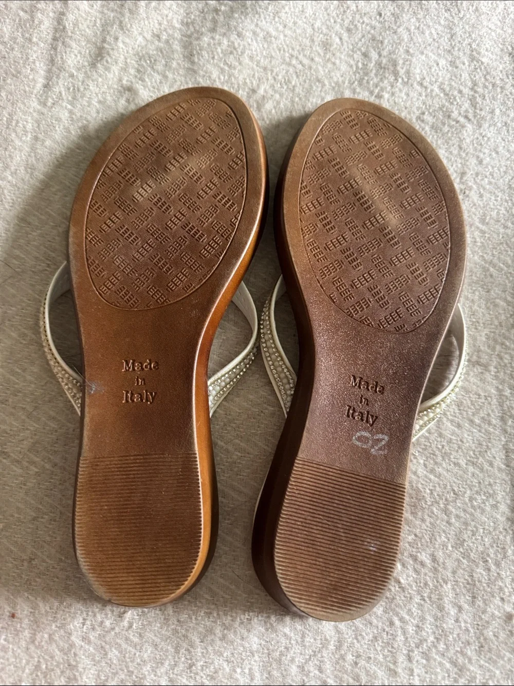 Italian Shoemakers White Beaded Thong Sandals